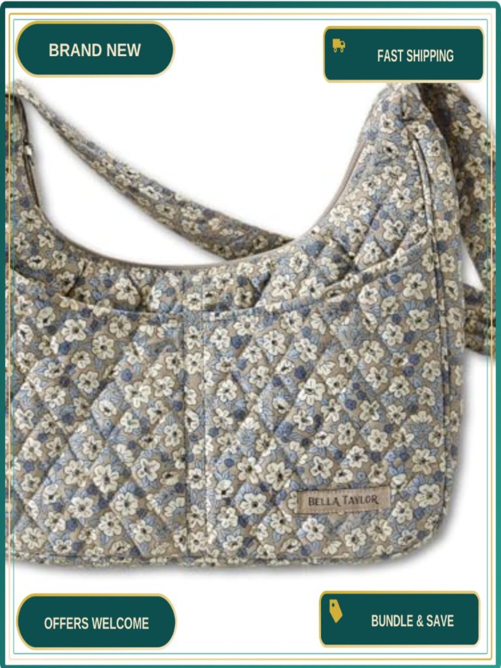 Quilted Cotton Shoulder Bag Hobo Purse Multi Pocket Lightweight